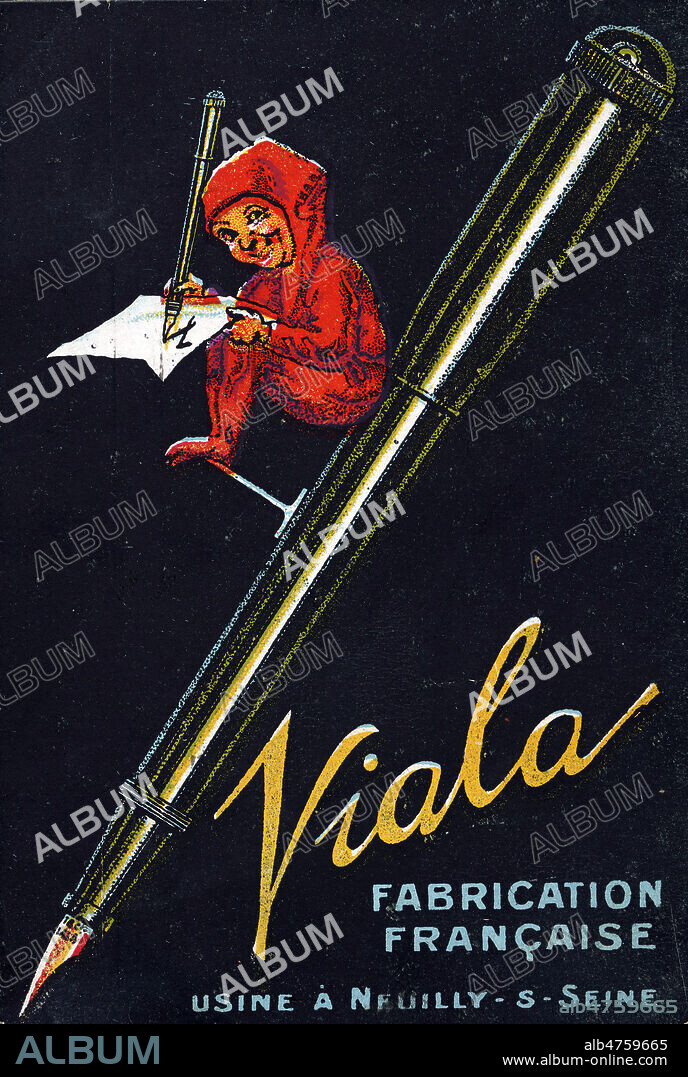 Carte publicitaire de 1925 pour les stylos VIALA, de fabrication francaise. Illustration anonyme. Credit : Collection IM/KHARBINE-TAPABOR.