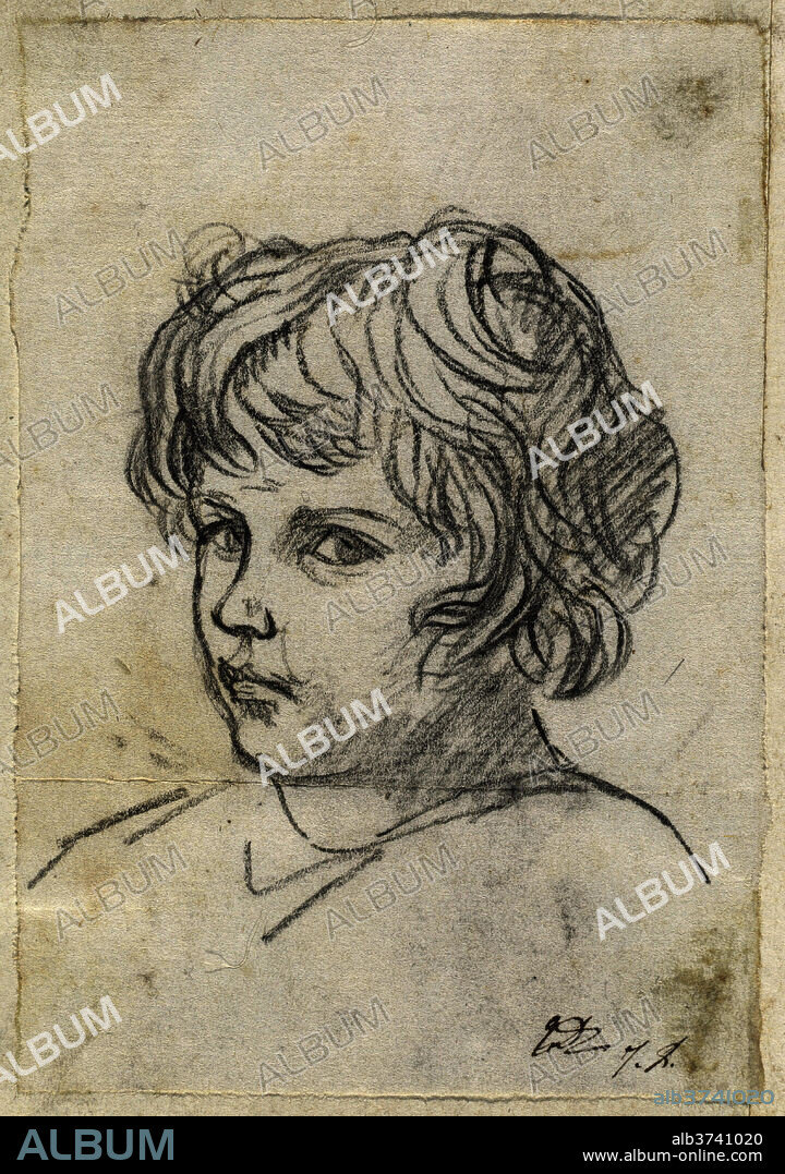 JACQUES LOUIS DAVID. Head of a Boy. Dated: 1775/80. Dimensions: overall: 13 x 9 cm (5 1/8 x 3 9/16 in.). Medium: black chalk on bluish laid paper.