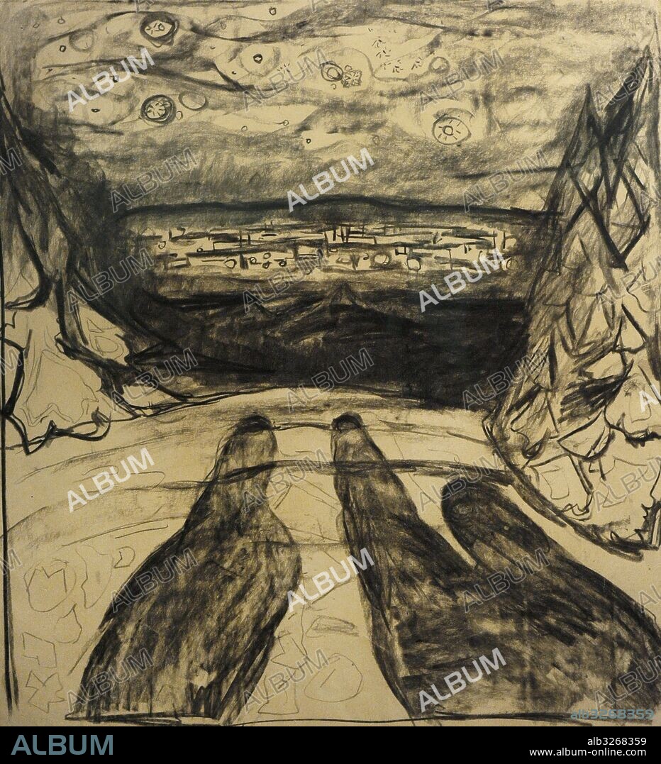 Edvard Munch (1863-1944). Pintor noruego. Noche estrellada, 1922-1924. Carboncillo sobre papel. Museo Munch. Oslo. Noruega.