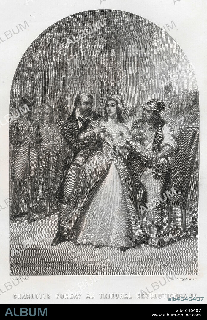 Charlotte CORDAY (1768-1793) au Tribunal Revolutionnaire. Illustration de 1845 par M. MARCKL pour Les prisons de l'Europe par Jules ALBOISE et Auguste MAQUET (1813-1888). Credit : Coll. Jonas/KHARBINE-TAPABOR.