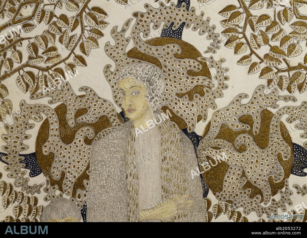 Reworking of a watercolour portrait of a young Helene Karoline Nahowski Berg (1885-1976), wife of composer Alban Maria Johannes Berg (1885-1935), detail.