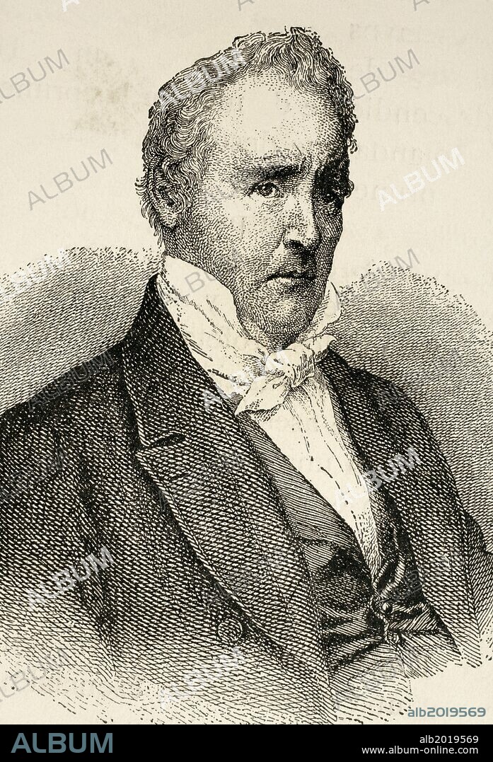 James Buchanan (1791-1868). Décimo quinto Presidente de los Estados Unidos. Su desempeño en el cargo fue criticado por su inacción frente a la división del país que provocaría el estallido de la Guerra Civil. Perteneciente al partido Democrata. Grabado. "La Historia Universal", 1885.