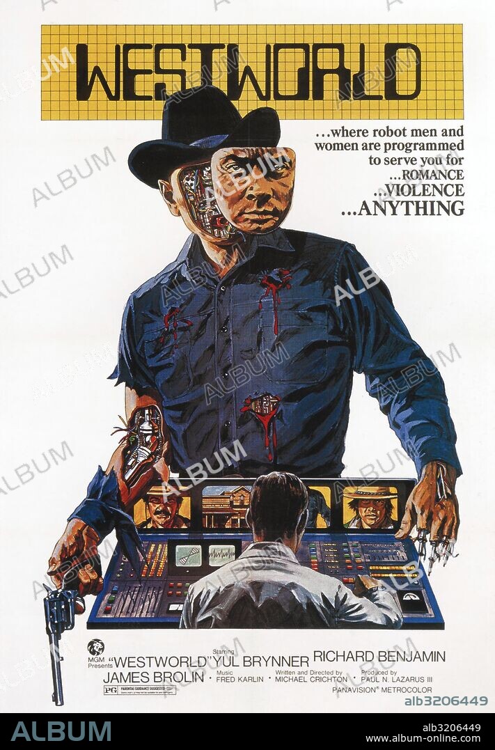 Poster of WESTWORLD, 1973, directed by MICHAEL CRICHTON. Copyright M.G.M.