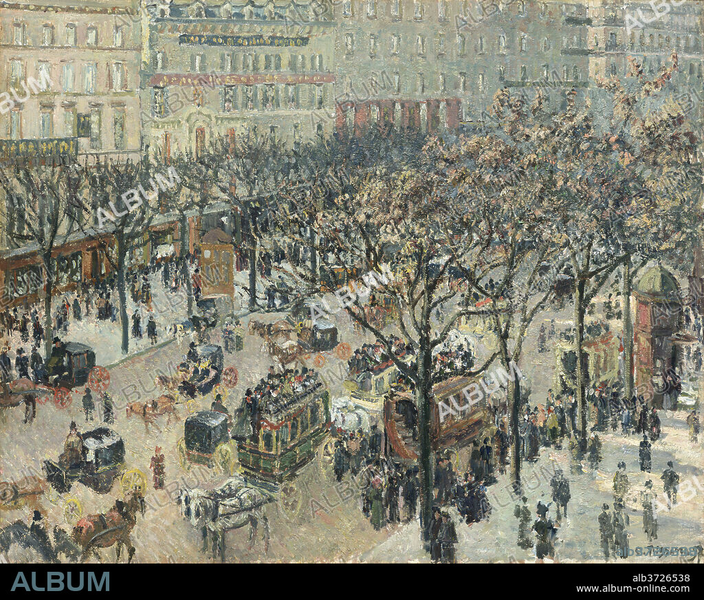 CAMILLE PISSARRO. Boulevard des Italiens, Morning, Sunlight. Dated: 1897. Dimensions: overall: 73.2 x 92.1 cm (28 13/16 x 36 1/4 in.)  framed: 100.3 x 92.1 x 7 cm (39 1/2 x 36 1/4 x 2 3/4 in.). Medium: oil on canvas.