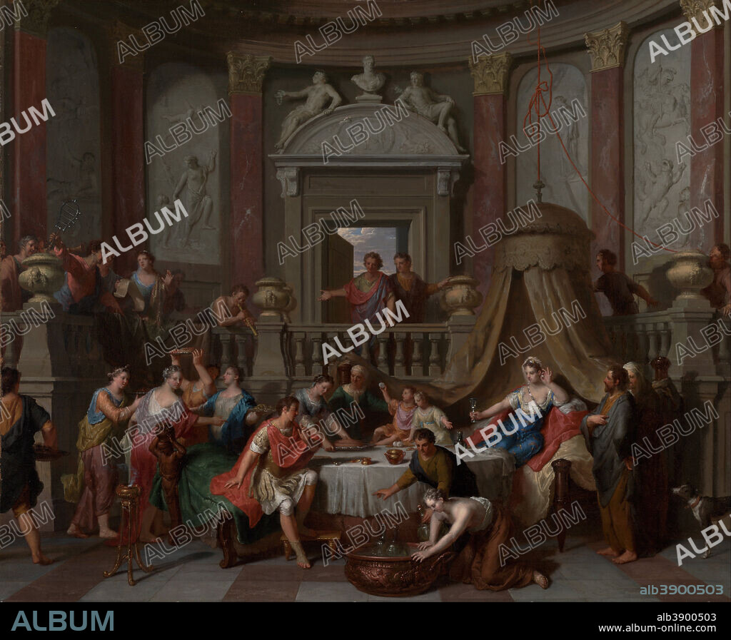 GERARD HOET. The Banquet of Cleopatra. Date/Period: From late 17th century until early 18th century. Painting. Oil on canvas. Height: 578 mm (22.75 in); Width: 695 mm (27.36 in).