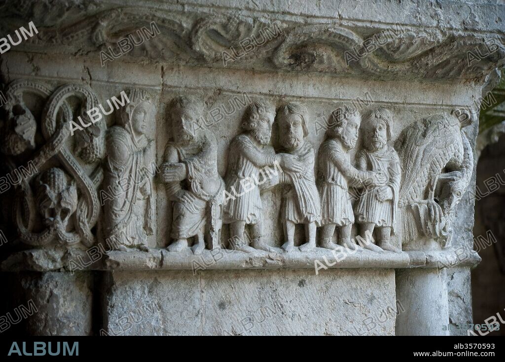 Sculptural frieze of the cloister of the cathedral of Girona, 12th century, Girona, Catalonia, Spain.
