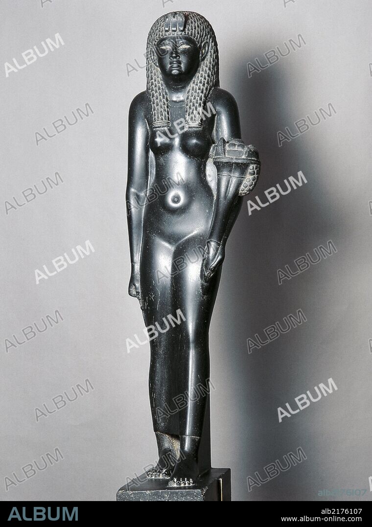 Cleopatra VII with cornucopia, basalt statue, height 104 cm. Egyptian civilisation, Ptolemaic Period, 1st century BC.