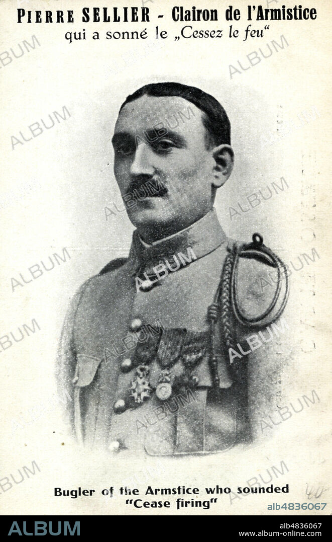 Pierre SELLIER (1892-1949) Clairon de l'Armistice qui a sonne le 'Cessez le feu'. Photo anonyme pour une carte postale envoyee de OOOO. Credit : IM/Kharbine-Tapabor.