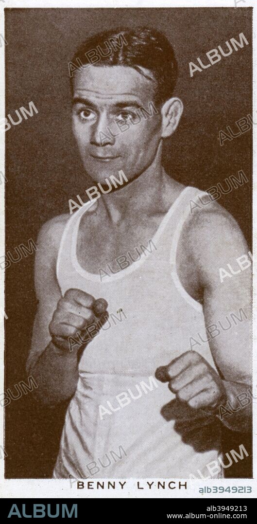 Benny Lynch, Scottish boxer, 1938. Born in the Gorbals district of Glasgow, Lynch (1913-1946) has been described as Scotland's greatest ever boxer. Learnung his skills in carnivals in the West of Scotland during the Great Depression, Lynch won the Scottish flyweight title in 1934, before taking the British and world titles by beating England's Jackie Brown on 8 September 1935. He successfully defended his titles against Pat Palmer, the Filipino Small Montana and Peter Kane, but his hard-drinking lifestyle caused him difficulties in making the flyweight limit. In 1938 he was overweight for a rematch with Kane, although the fight, which ended in a draw, went ahead after Lynch agreed to pay a forfeit. Later the same year he beat Jackie Jurich of the United States, but had to forfeit the title for being overweight for the bout. Lynch only fought twice more, losing both times, and died aged just 33 from malnutrition after suffering from alcoholism. He won the  A Churchman's Cigarettes picture card.