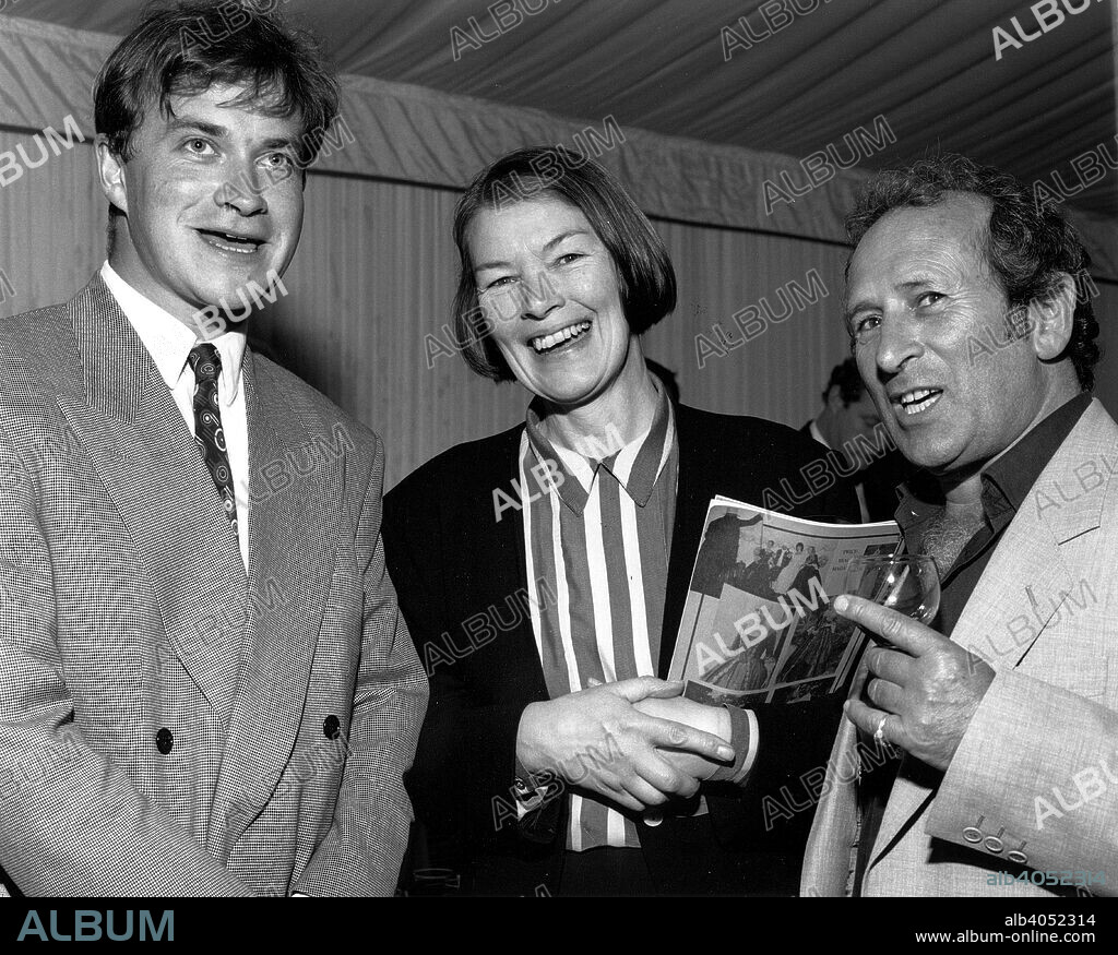 Glenda Jackson (1936- ), British politician and actress, with Harry Enfield, British comedian, and Arnold Wesker, British Playwright, 1991.