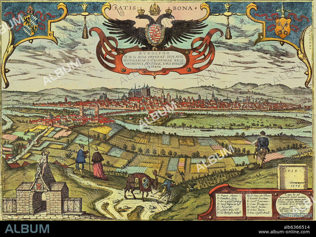 GEORG BRAUN 1541-1622 / FRANS HOGENBERG. CIVITATES ORBIS TERRARUM - RATISBONA (ALEMANIA) - GRABADO - 1598.
