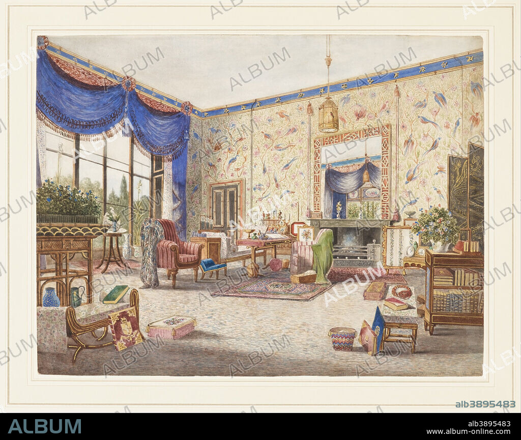 WILLIAM ALFRED DELAMOTTE. The Drawing Room at Middleton Park, Oxfordshire. Date/Period: 1839. Drawing. Brush and watercolor, gold paint and gouache, graphite on white wove paper.