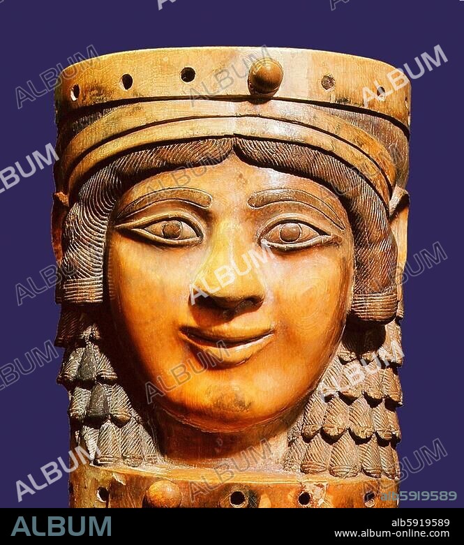 An ivory plaque of Phoenician workmanship found in the Assyrian palace at Nimrud. It depicts a woman and is thought to represent, the goddess Ishtar. Country of Origin: Ancient Middle East. Culture: Phoenician work. Date / Period: Last third of 8th century. Place of Origin: Nimrud, Assyria, Ancient Iraq. Material Size: Ivory.