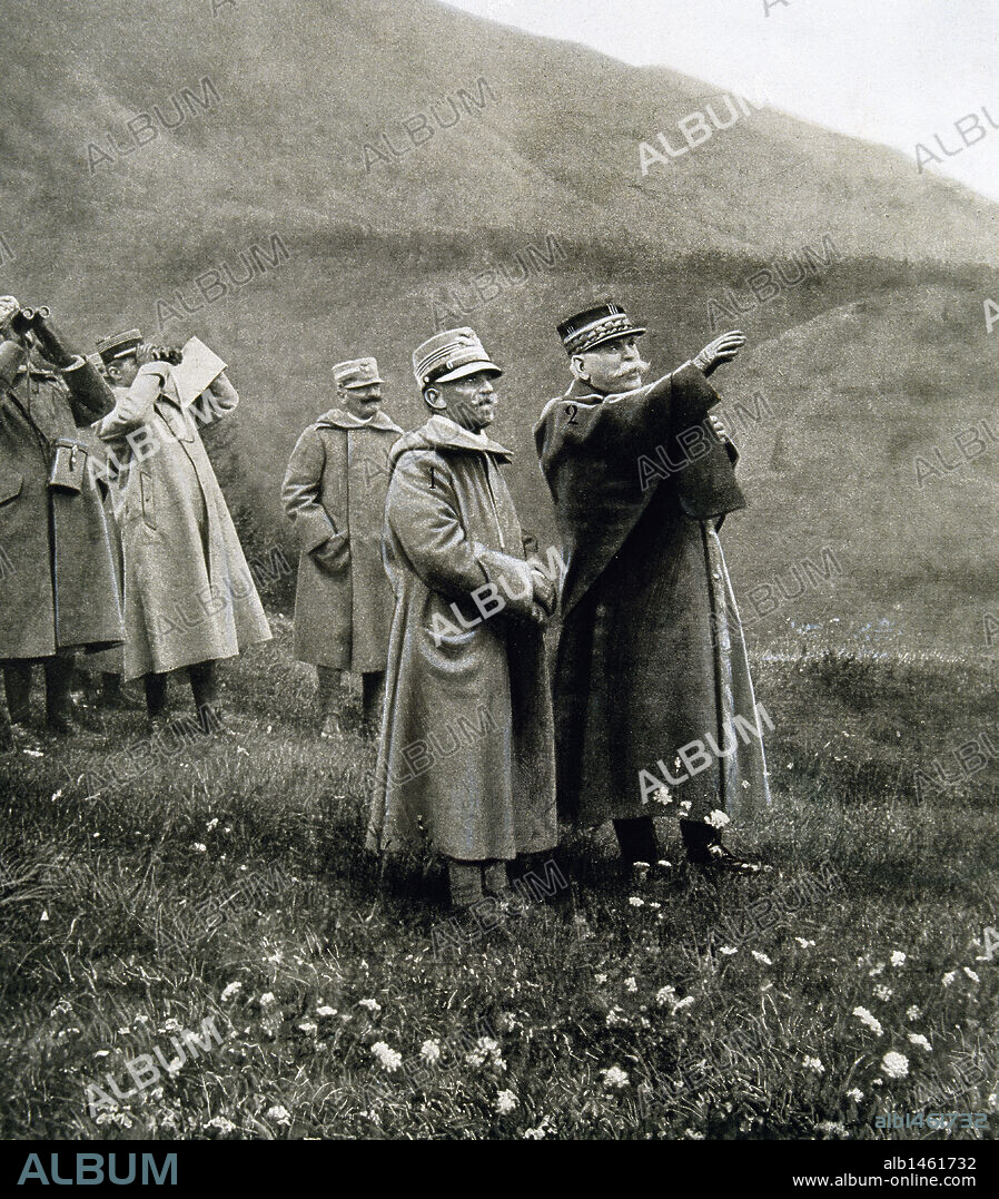 WORLD WAR I (1914-1918). Italian front. General Joffre talks with King Victor Emmanuel III  (1915).