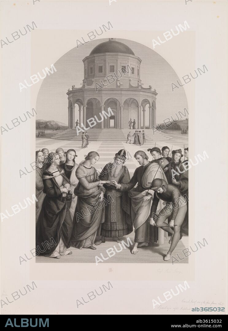 Marriage of Joseph and Mary. Artist: After Raphael (Raffaello Sanzio or Santi) (Italian, Urbino 1483-1520 Rome); Rudolf Stang (German, 1831-1927). Dimensions: Plate: 33 3/8 x 22 in. (84.8 x 55.9 cm)
Sheet: 39 9/16 x 28 3/8 in. (100.5 x 72.1 cm). Date: 1873.
