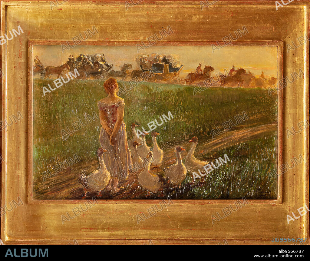 Gaetano Previati: Goose Keeper; oil painting on canvas, 25 x 40 cm.. Assicoop Unipol collection, inv. No. 709.