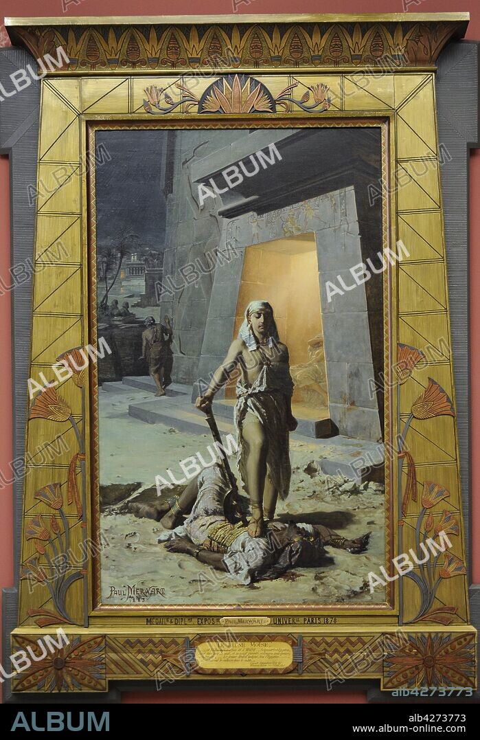 Moses Killing an Egyptian, 1883, by Pawel Merwart (1855-1902). 19th Century Polish Art Gallery (Sukiennice Museum). National Museum of Krakow. Poland.