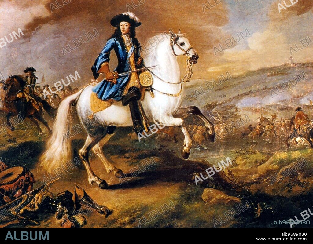 Battle of the Boyne (1st July 1690). by Jan Wyck (1640-1702). in National Gallery, Ireland. William of Orange surveys the field in the heat of battle. The Battle of the Boyne was a turning point in the Williamite war in Ireland between the deposed King James II of England and VII of Scotland and his son-in-law and successor, William, for the English, Scottish and Irish thrones. It took place on July 1, 1690 just outside of the town of Drogheda on Ireland's east coast.. ©TopFoto.
