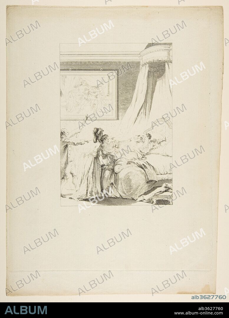 AFTER JEAN HONORÉ FRAGONARD and LOUIS MICHEL HALBOU. Le Gascon puni, from Contes et nouvelles en vers par Jean de La Fontaine.  A Paris, de l'imprimerie de  P. Didot, l'an III de la République, 1795. Artist: After Jean Honoré Fragonard (French, Grasse 1732-1806 Paris); Louis Michel Halbou (French, 1730-1809 Paris). Author: Jean de La Fontaine (French, Château-Thierry 1621-1695 Paris). Dimensions: Sheet: 13 11/16 × 10 in. (34.8 × 25.4 cm)
Plate: 12 1/2 × 9 3/4 in. (31.7 × 24.8 cm). Publisher: Pierre Didot l'ainé (French, 1761-1853). Series/Portfolio: Contes et nouvelles en vers par Jean de La Fontaine.  A Paris, de l'imprimerie de  P. Didot, l'an III de la République, 1795. Date: published in 1795.