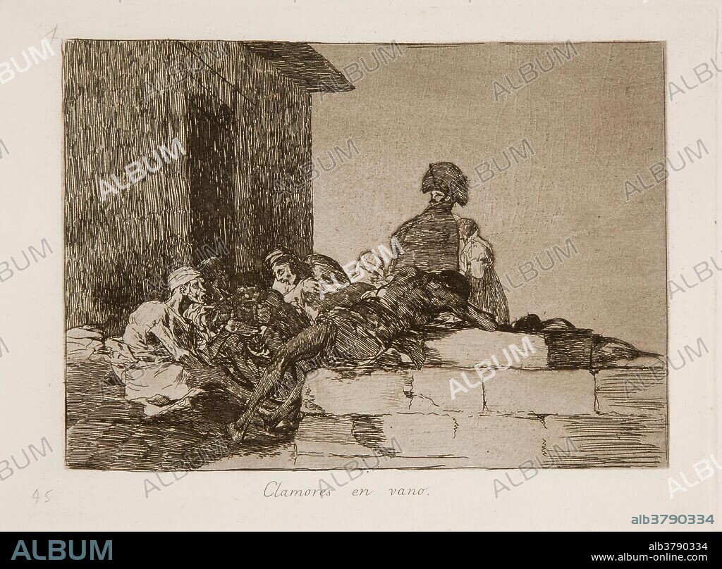 Francisco de Goya y Lucientes / 'Clamores en vano'. 1812 - 1814. Aguada, Aguafuerte, Bruñidor, Buril sobre papel avitelado, ahuesado, 157 x 208 mm.