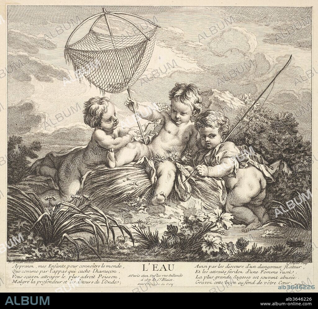Water. Artist: After François Boucher (French, Paris 1703-1770 Paris); Claude Augustin Duflos le Jeune (French, Paris 1700-1786 Paris). Dimensions: Sheet (trimmed): 8 7/8 × 9 9/16 in. (22.5 × 24.3 cm). Series/Portfolio: The Four Elements
(Les Quatres Éléments). Date: 18th century.