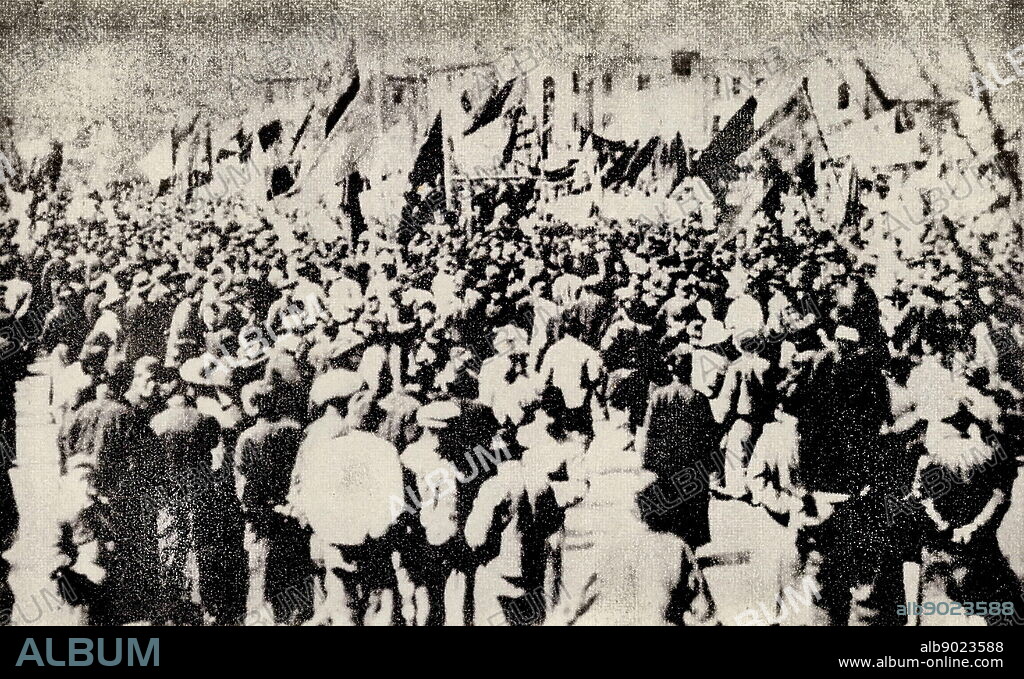 Chiang Kai-shek launched the April 12th counter-revolutionary coup, Shanghai workers and students held a rally to protest Chiang Kai-shek's massacre. The April 12th coup is also known as The Shanghai massacre, it was the violent suppression of Chinese Communist Party organizations and leftist elements in Shanghai by forces supporting Chiang Kai-shek and conservative factions in the Kuomintang.