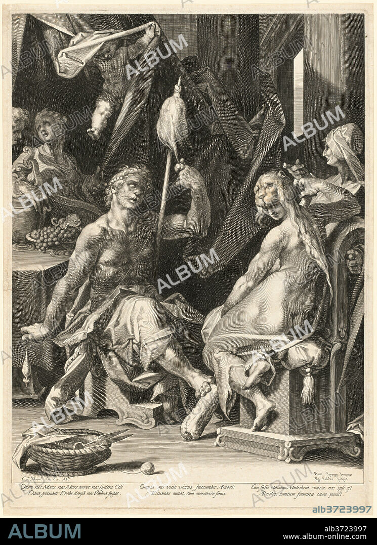 AEGIDIUS SADELER II, AFTER BARTHOLOMAEUS SPRANGER. Hercules and Omphale. Dated: c. 1600. Dimensions: plate: 44.6 x 32 cm (17 9/16 x 12 5/8 in.)  sheet: 46.9 x 33.2 cm (18 7/16 x 13 1/16 in.). Medium: engraving on laid paper.