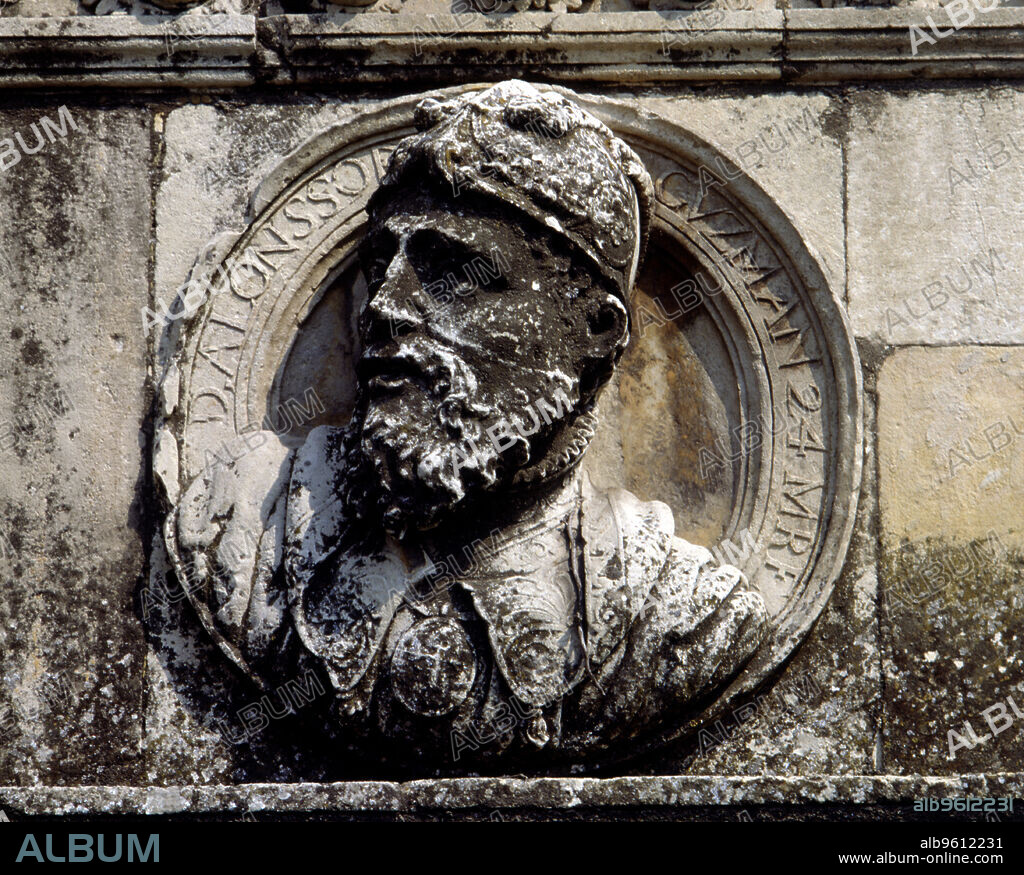 Medallion of the façade of the Convent of San Marcos of León with Alfonso Perez de Guzman, called Guzman the Good (1256-1309), Spanish military.