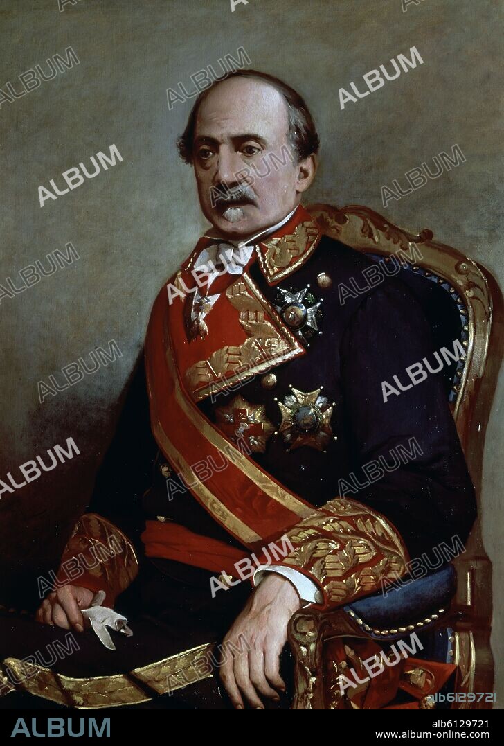 MIGUEL AGUIRRE RODRÍGUEZ. RETRATO DEL GENERAL MANUEL GUTIERREZ DE LA CONCHA - MARQUES DEL DUERO - NOVENO PRESIDENTE DEL SENADO - SIGLO XIX.