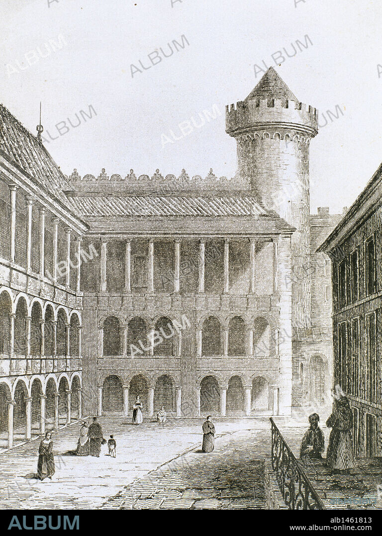 POLONIA. PALACIO REAL DE CRACOVIA realizado en el siglo XIV por el mandato de Casimiro el Grande. Grabado del siglo XIX.