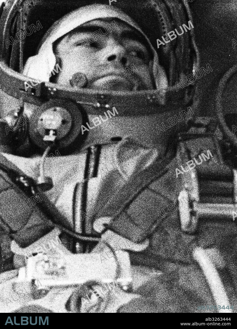 Still from a film shot inside the cabin of the Vostok 3 spacecraft during Soviet cosmonaut Andrian Nikolayev's mission. 1962.