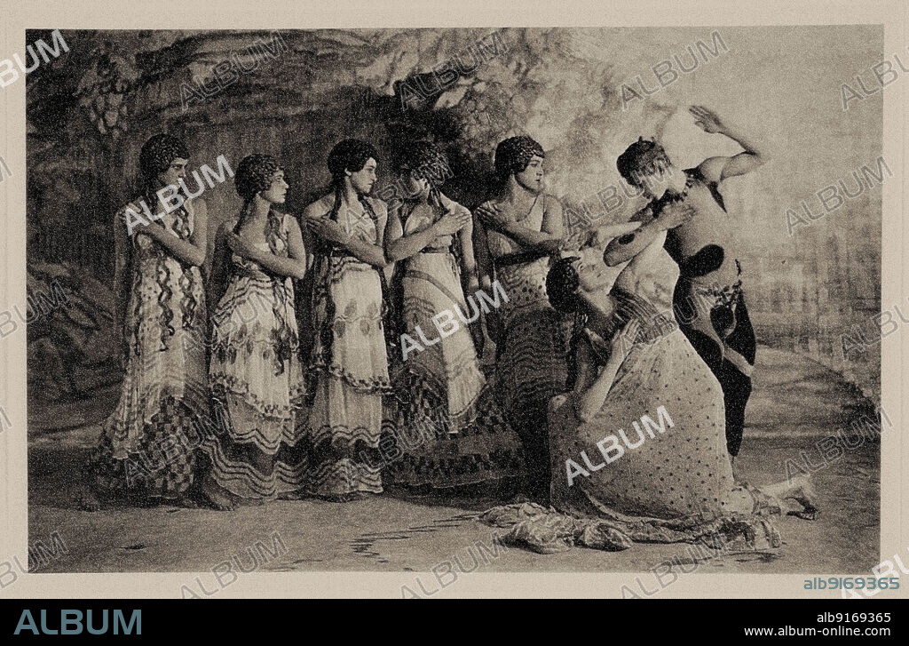 BARON ADOLPHE EDWARD SIGISMUND DE MEYER. Faun (Nijinsky) and five maenads. Scene from the Nijinsky ballet "The Afternoon of a Faun".