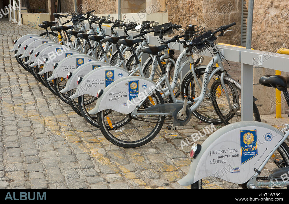 Griechenland, Kreta, Chania, Fahrradverleihstation.
