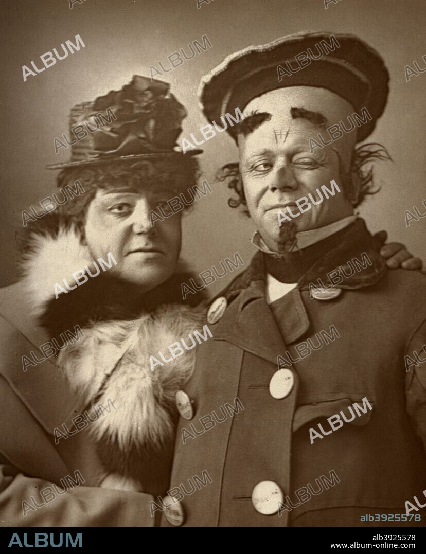 Harry Nicholls and Herbert Campbell, British actors (the Queen and the King), 1888. A photograph from The Theatre, A Monthly Review, Volume XI, January to June, 1888, Strand Publishing Company, London, 1888.