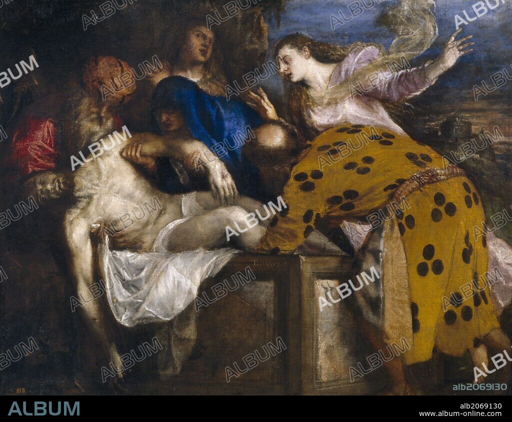 Vecellio di Gregorio Tiziano / 'Entierro de Cristo', 1572, Escuela Italiana, Óleo sobre Lienzo, 130 cm x 168 cm, P00441.