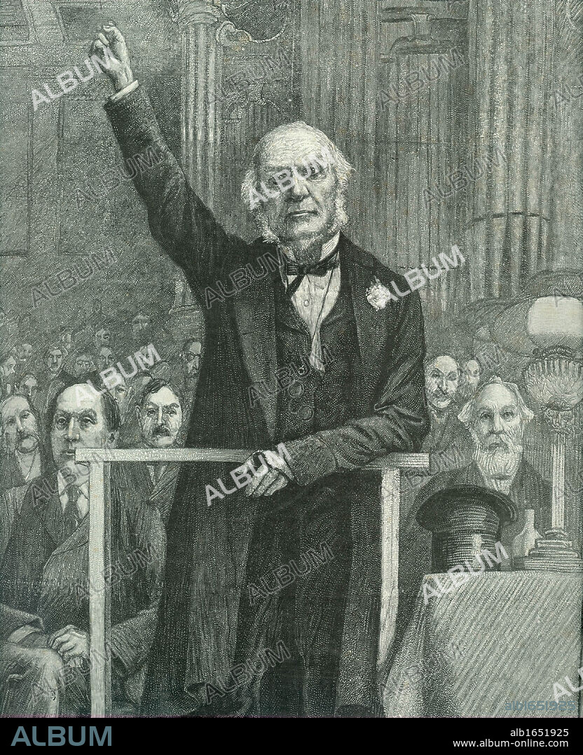 William Ewart Gladstone (Liberal) campaigning in Edinburgh during the 1892 election caused by the fall of Lord Salisbury's Conservative government. Gladstone won the election and became Prime Minister for the fourth and last time.  From The Illustrated London News, 9 July 1892.