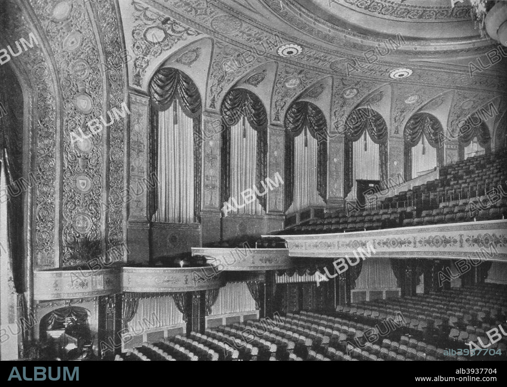 Auditorium of the Earle Theatre, Washington DC, 1925. Opened in 1924, the Earle Theatre was built as a cinema and vaudeville theatre. It was designed by architects Charles Howard Crane and Kenneth Franzheim II. In 1947 it was renamed the Warner Theatre. From The Architectural Forum Volume XLII. [Rogers and Manson, New York, 1925].