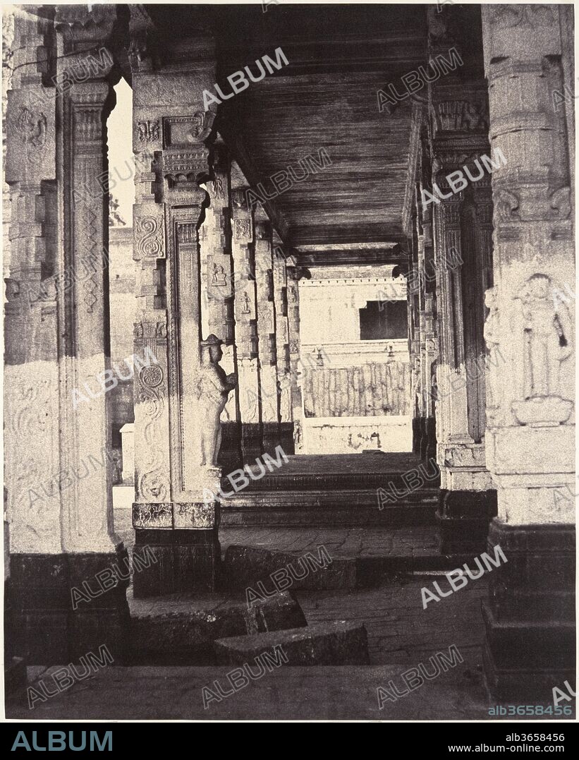 Side Colonnade in the Muroothappa Sarvacar Mundapam. Artist: Linnaeus Tripe (British, Devonport (Plymouth Dock) 1822-1902 Devonport). Dimensions: Image: 36.5 x 29.1 cm (14 3/8 x 11 7/16 in.)
Mount: 57.1 x 45.1 cm (22 1/2 x 17 3/4 in.). Date: January-March 1858.