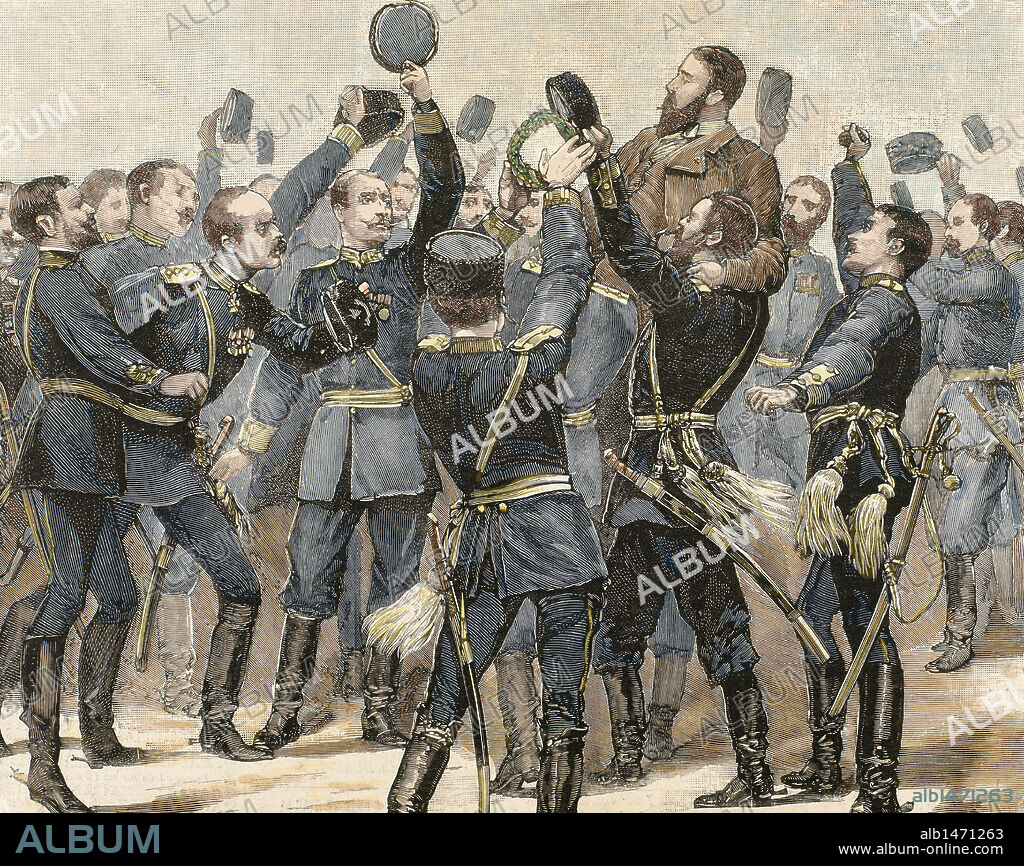 RICHARD CATON WOODVILLE II. Alexander of Battenberg (1857-1893). Prince of Bulgaria (1879-1886). Prince Alexander is acclaimed on return to their states. Colored engraving.
