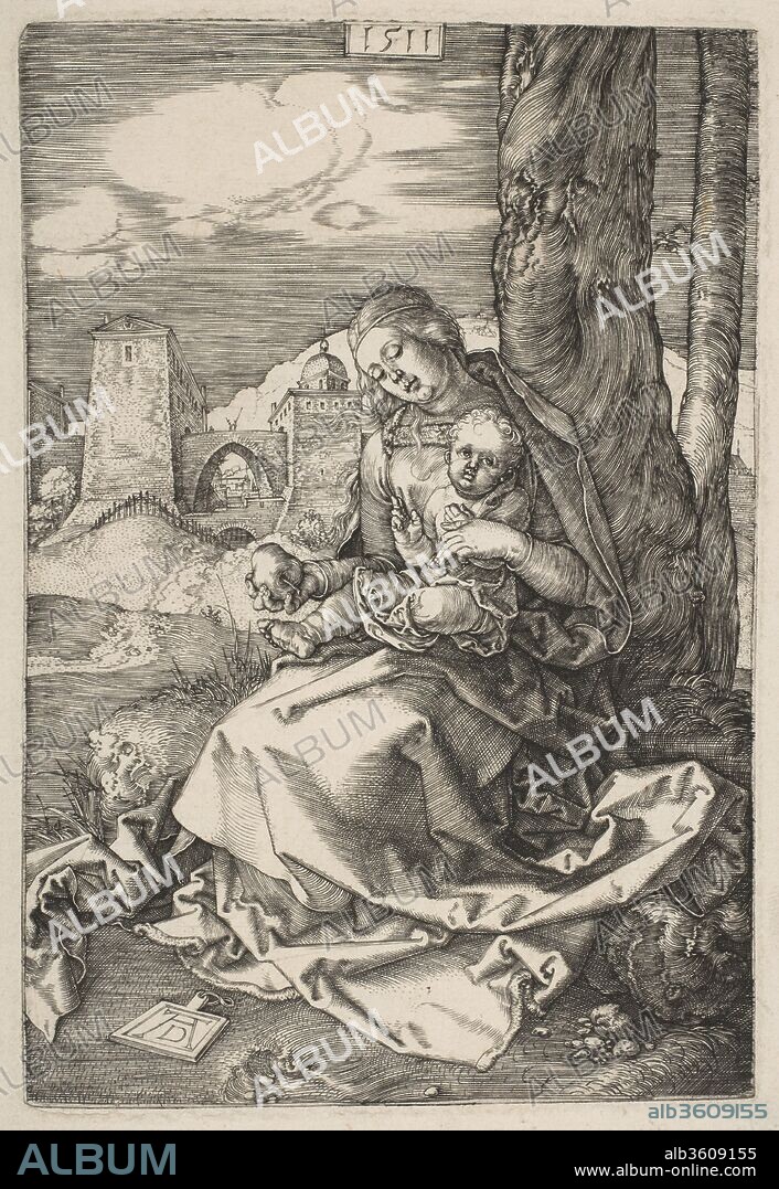 ALBERTO DURERO. Virgin and Child with the Pear. Artist: Albrecht Dürer (German, Nuremberg 1471-1528 Nuremberg). Dimensions: Sheet: 6 7/8 × 4 15/16 in. (17.5 × 12.5 cm). Date: 1511.