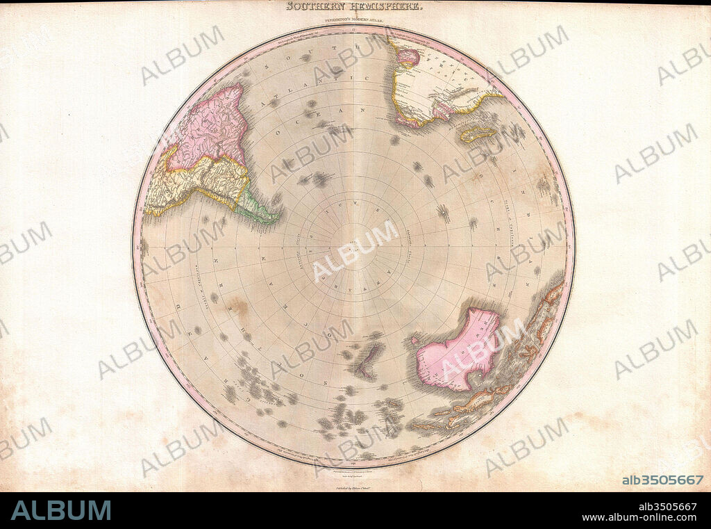 1818, Pinkerton Map of the Southern Hemisphere, South Pole, Antarctic , John Pinkerton, 1758 – 1826, Scottish antiquarian, cartographer, UK.