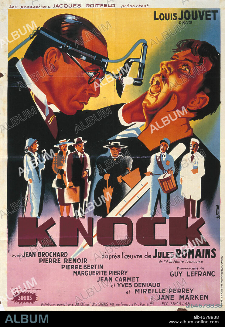 ' Louis JOUVET dans KNOCK d'apres l'oeuvre de Jules ROMAIN ' KNOCK ou le triomphe de la medecine, film de Louis JOUVET et Roger Goupillieres, scenario eorges Neveux d'apres Jules ROMAIN. 1933 . Credit Collection Kharbine Tapabor .