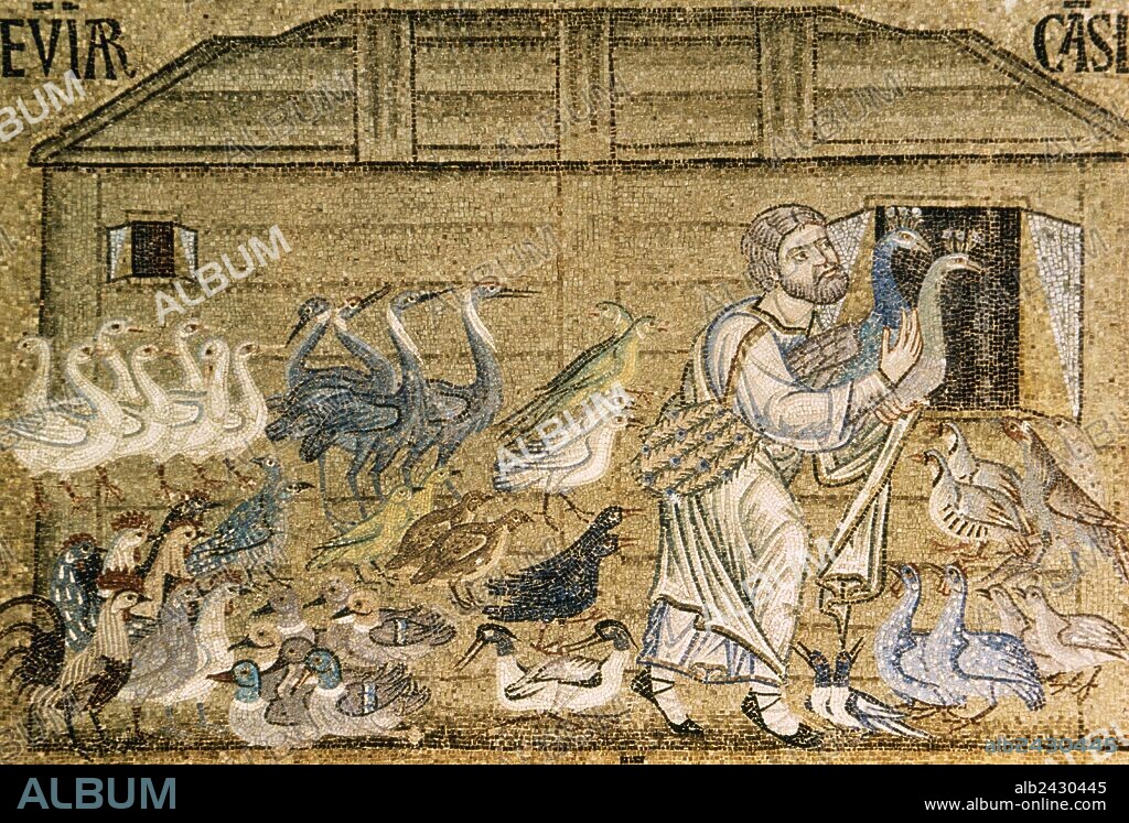 ARTE BIZANTINO. ITALIA. "EL ARCA DE NOE". Mosaico del atrio de la Basílica de San Marcos, datado entre los siglos XII-XIV, de patente tradición bizantina. Venecia.
