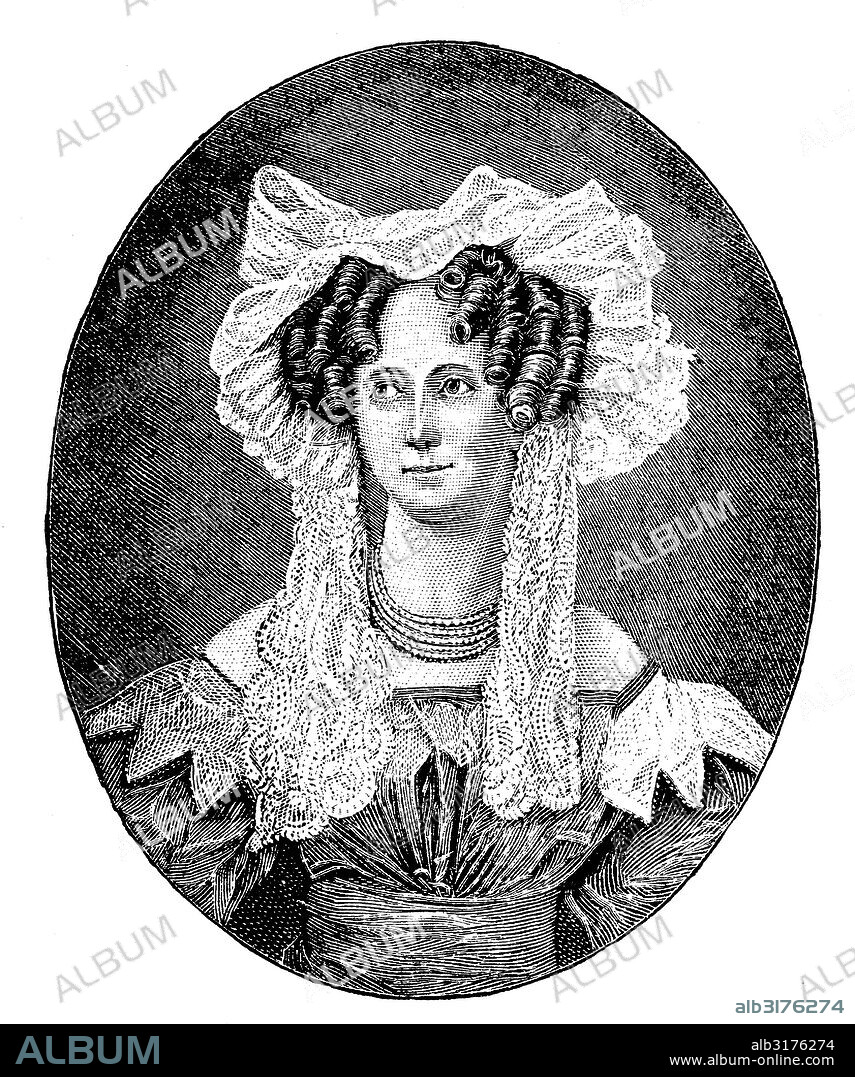 Luise wilhelmine von bismarck, luise wilhelmine, n?e mencken, 1790 - 1839, mother of otto von bismarck, wood engraving, 1880.