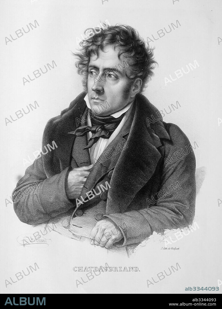 ZéPHIRIN FéLIX JEAN MARIUS BELLIARD. Portrait of a French writer, politician and diplomat François-René, vicomte de Chateaubriand (1768-1848).