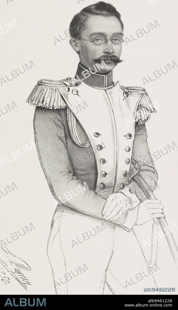 Portrait of Adolf of Nassau, Joseph Wagner, 1850, print maker: Joseph Wagner, (mentioned on object), printer: Christian Friedrich Müller, (mentioned on object), print maker: Germany, printer: Karlsruhe, 1850, paper, h 394 mm × w 287 mm.