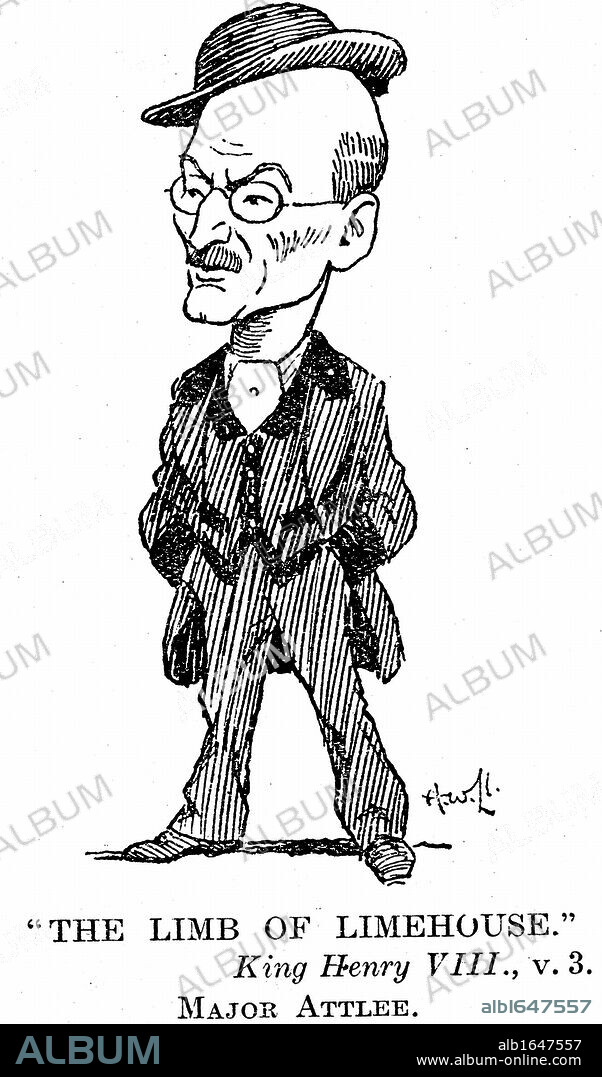 Clement Atlee (1883-1967) British Labour statesman: Deputy prime minister in wartime cabinet under Churchill (1842-1945): prime minister 1945-1951. Member of Parliament for Limehouse. Cartoon from Punch, London, 1932. Engraving.