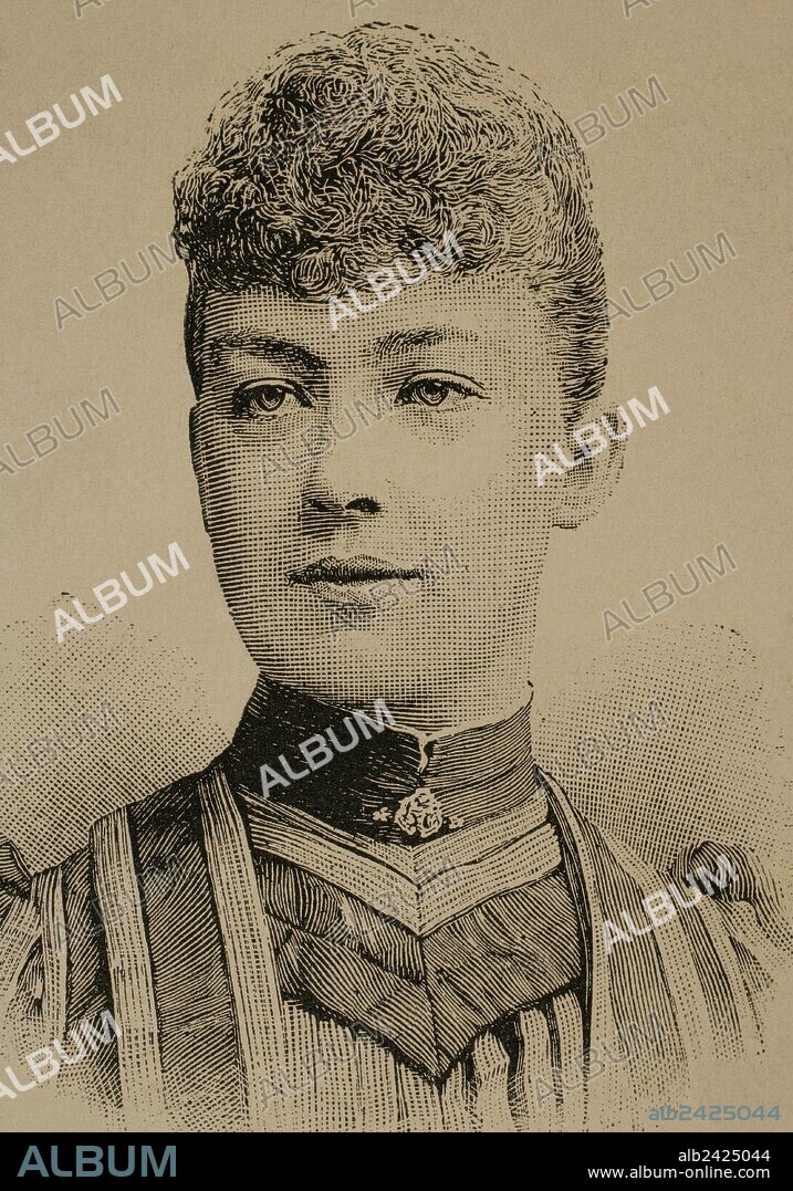 Marguerite d'Orléans (1869-1940). Esposa de Marie Armand Patrice de Mac Mahon (1855-1927), segundo Duque de Magenta y sexto Marqués d'Éguilly. Grabado de "La Ilustración Artística" Año 1896.
