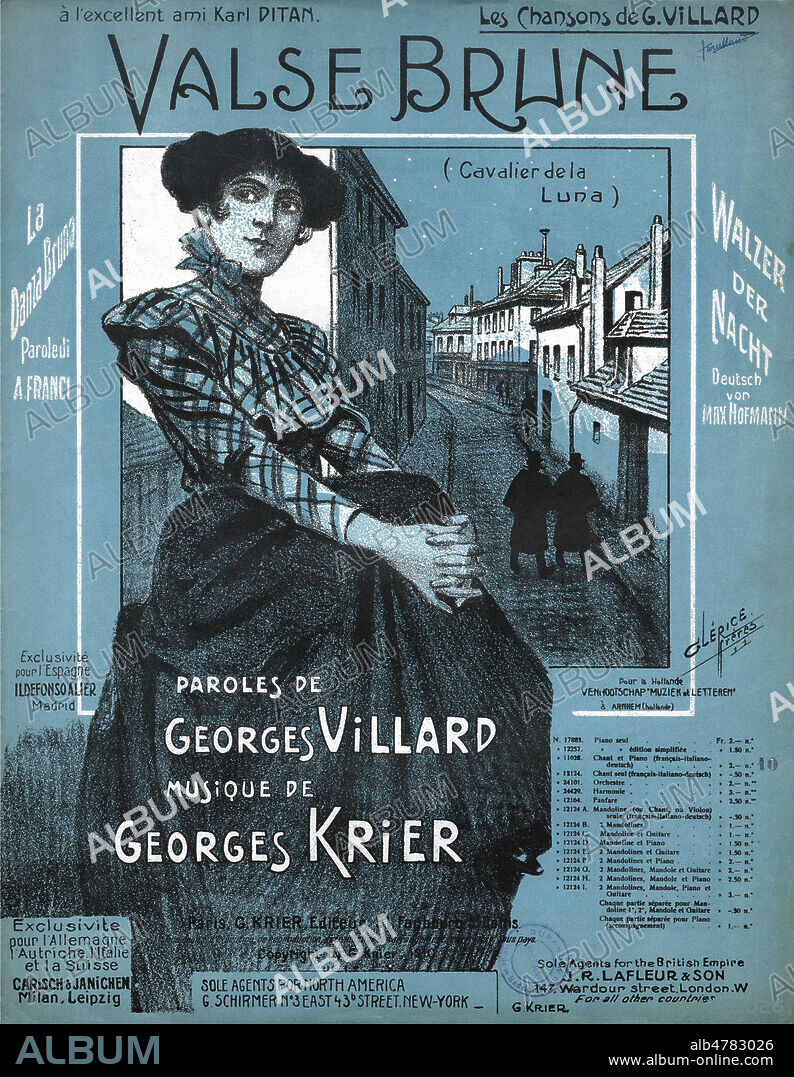 valse brune. Paroles de Georges VILLARD. Musique de Georges KRIER. Illustration de CLERICE Freres pour la couverture d'une partition de 1911. Credit : Collection Kharbine-Tapabor.