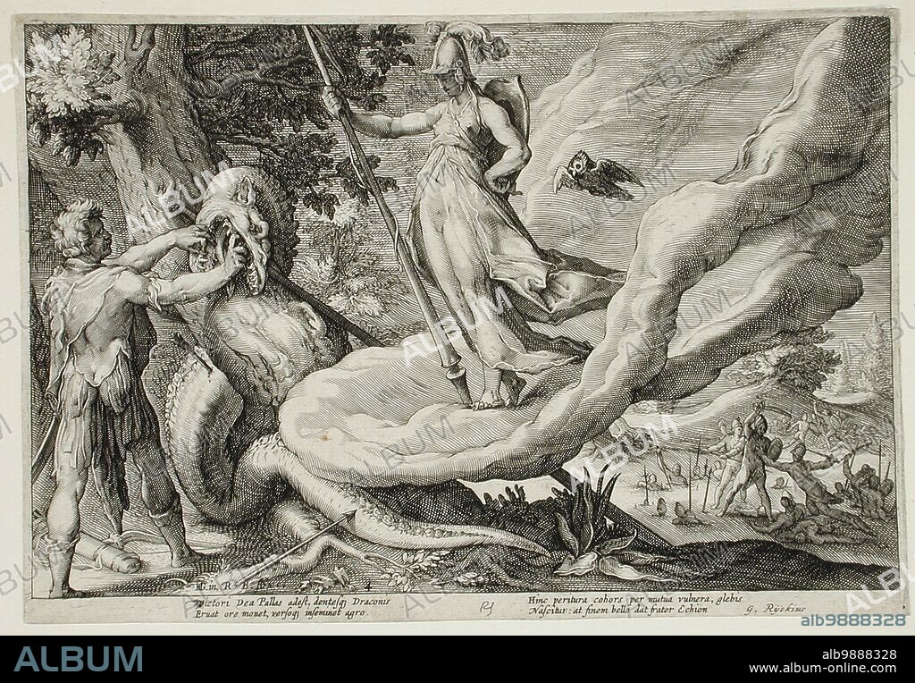 HENDRIK GOLTZIUS. Cadmus Sows the Dragon's Teeth Which Turn into Armed Men, published 1615. Book: Metamorphoses by Ovid, book 3, plate 4.